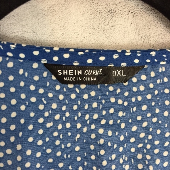 Shein Curve Polkadot Blouse 0XL Polyester Blue Twist Front Long Sleeve Shirt - Picture 8 of 12